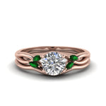 Load image into Gallery viewer, round-cut-twisted-diamond-ring-with-matching-curved-band-with-emerald-in-14K-rose-gold-FD8300ROGEMGR-NL-RG.jpg
