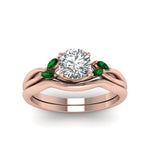 Load image into Gallery viewer, round-cut-twisted-diamond-ring-with-matching-curved-band-with-emerald-in-14K-rose-gold-FD8300ROGEMGR-NL-RG.jpg
