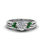 Load image into Gallery viewer, round-cut-twisted-diamond-ring-with-matching-curved-band-with-emerald-in-14K-white-gold-FD8300ROGEMGR-NL-WG.jpg
