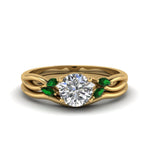 Load image into Gallery viewer, round-cut-twisted-diamond-ring-with-matching-curved-band-with-emerald-in-14K-yellow-gold-FD8300ROGEMGR-NL-YG.jpg
