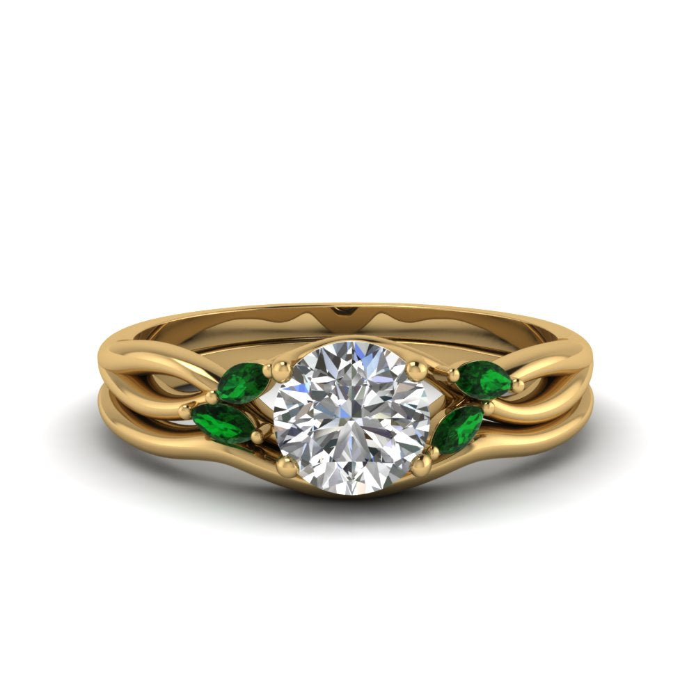 round-cut-twisted-diamond-ring-with-matching-curved-band-with-emerald-in-14K-yellow-gold-FD8300ROGEMGR-NL-YG.jpg
