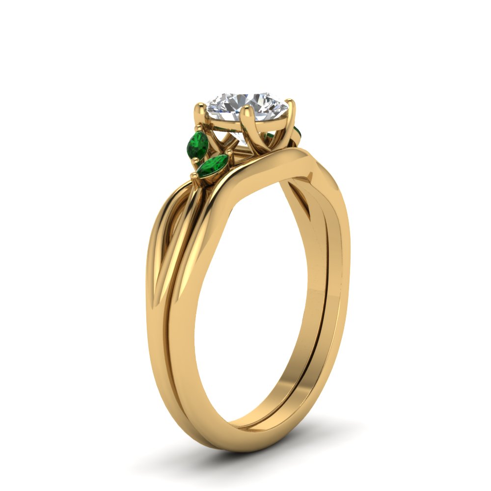 round-cut-twisted-diamond-ring-with-matching-curved-band-with-emerald-in-14K-yellow-gold-FD8300ROGEMGR-NL-YG.jpg