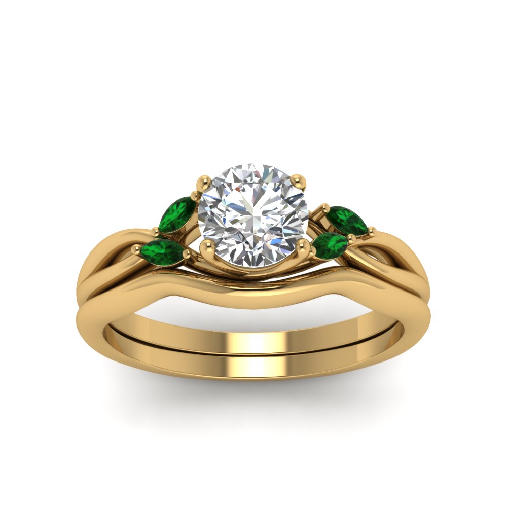 round-cut-twisted-diamond-ring-with-matching-curved-band-with-emerald-in-14K-yellow-gold-FD8300ROGEMGR-NL-YG.jpg
