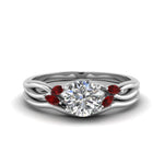 Load image into Gallery viewer, round-cut-twisted-diamond-ring-with-matching-curved-band-with-ruby-in-14K-white-gold-FD8300ROGRUDR-NL-WG.jpg
