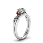 Load image into Gallery viewer, round-cut-twisted-diamond-ring-with-matching-curved-band-with-ruby-in-14K-white-gold-FD8300ROGRUDR-NL-WG.jpg
