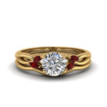 Load image into Gallery viewer, round-cut-twisted-diamond-ring-with-matching-curved-band-with-ruby-in-14K-yellow-gold-FD8300ROGRUDR-NL-YG.jpg
