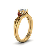 Load image into Gallery viewer, round-cut-twisted-diamond-ring-with-matching-curved-band-with-ruby-in-14K-yellow-gold-FD8300ROGRUDR-NL-YG.jpg
