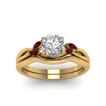 Load image into Gallery viewer, round-cut-twisted-diamond-ring-with-matching-curved-band-with-ruby-in-14K-yellow-gold-FD8300ROGRUDR-NL-YG.jpg
