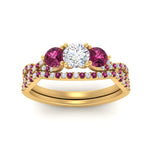 Load image into Gallery viewer, round-cut-twisted-floral-prong-pink-sapphire-wedding-set-in-yellow-gold-FD10257ROGSADRPI-ANGLE5-NL-YG_b7037fcf-194b-4056-b19b-3f0db9424e29?v=1756360189
