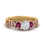 Load image into Gallery viewer, round-cut-twisted-floral-prong-pink-sapphire-wedding-set-in-yellow-gold-FD10257ROGSADRPI-NL-YG?v=1756360083
