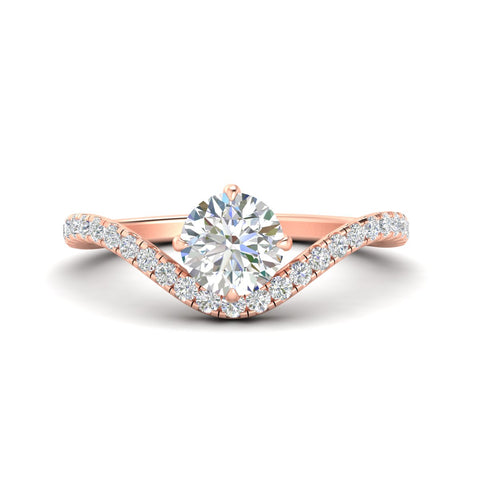 Round Cut Curved Pavé Diamond Engagement Ring
