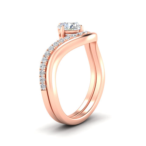Round Cut Diamond Curved Plain Band Wedding Bridal Set