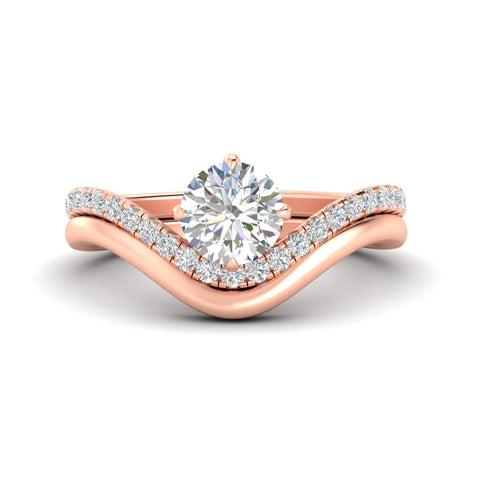 Round Cut Diamond Curved Plain Band Wedding Bridal Set