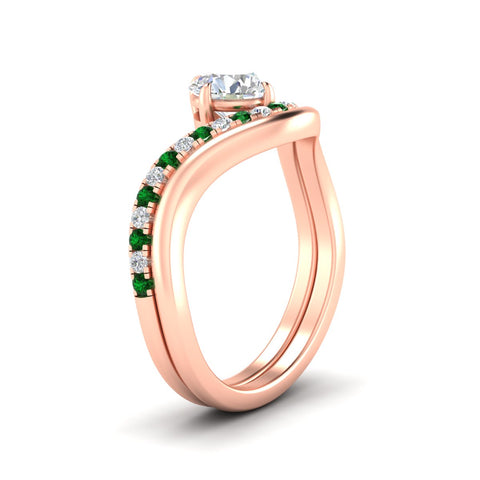 Round Cut Diamond Curved Plain Band Wedding Bridal Set