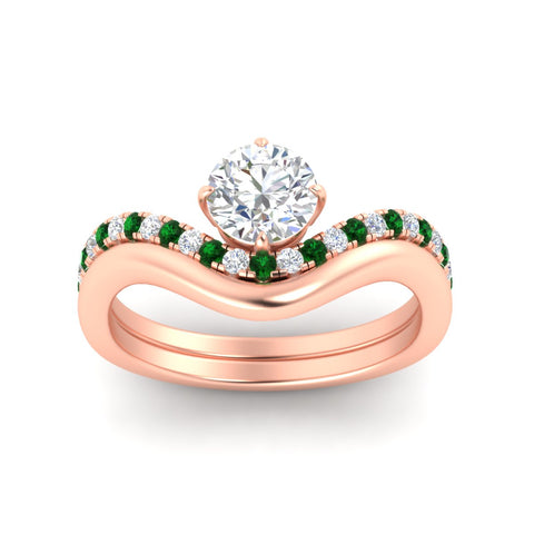 Round Cut Diamond Curved Plain Band Wedding Bridal Set
