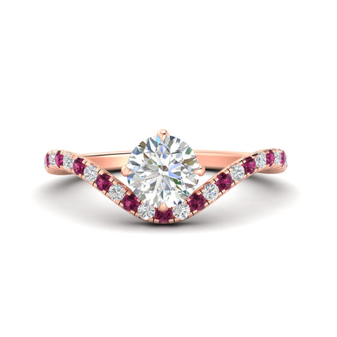 Round Cut Curved Pavé Diamond Engagement Ring