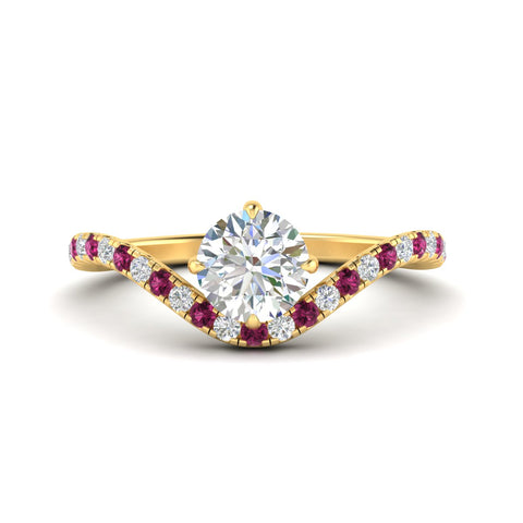Round Cut Curved Pavé Diamond Engagement Ring