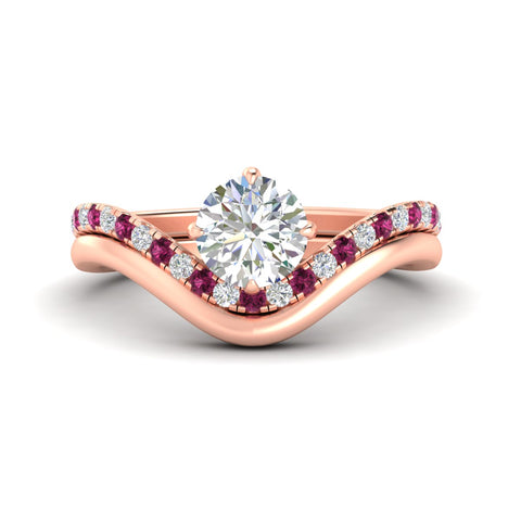 Round Cut Curved Lab Grown Diamond Ring With Plain Band