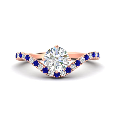 Round Cut Curved Pavé Diamond Engagement Ring