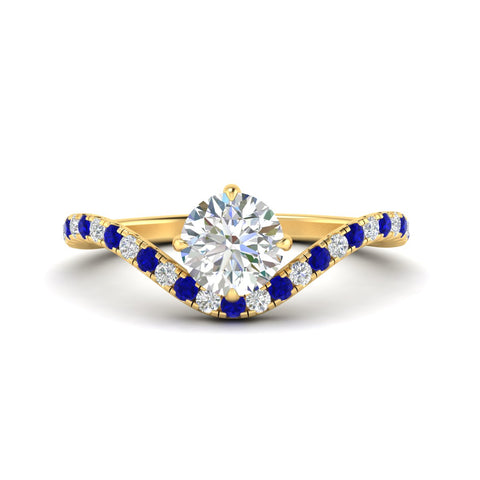Round Cut Curved Pavé Diamond Engagement Ring