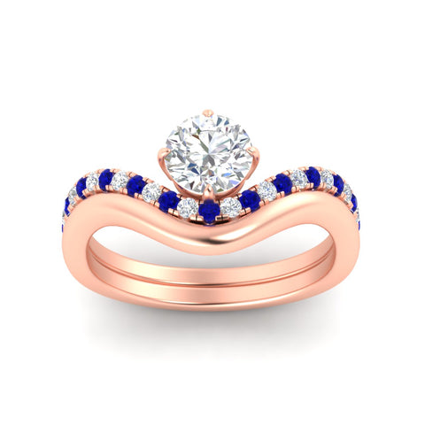 Round Cut Diamond Curved Plain Band Wedding Bridal Set