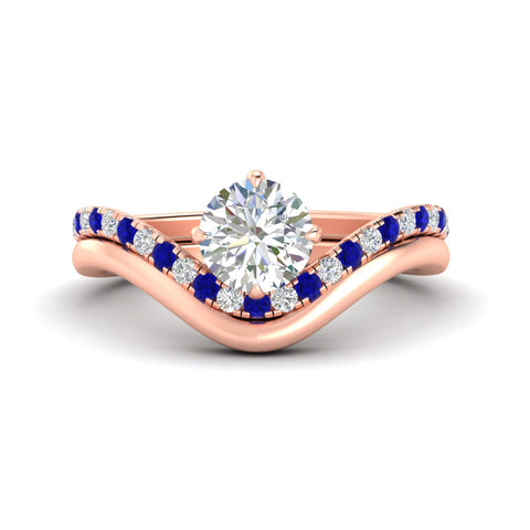 Round Cut Diamond Curved Plain Band Wedding Bridal Set