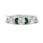 Load image into Gallery viewer, round-cut-twisted-vine-floral-diamond-engagement-ring-with-emerald-in-FD10977RORGEMGRANGLE3-NL-WG

