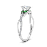 Load image into Gallery viewer, round-cut-twisted-vine-floral-diamond-engagement-ring-with-emerald-in-FD10977RORGEMGRANGLE3-NL-WG
