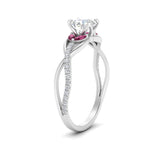 Load image into Gallery viewer, round-cut-twisted-vine-floral-diamond-engagement-ring-with-pink-sapphire-in-FD10977RORGSADRPIANGLE3-NL-WG
