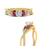 Load image into Gallery viewer, round-cut-twisted-vine-floral-diamond-engagement-ring-with-pink-sapphire-in-FD10977RORGSADRPIANGLE3-NL-YG
