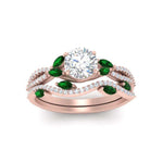 Load image into Gallery viewer, round-cut-twisted-vine-luxury-emerald-bridal-ring-set-in-rose-gold-FDENR3211ROGEMGRANGLE3-NL-RG
