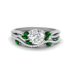 Load image into Gallery viewer, round-cut-twisted-vine-luxury-emerald-bridal-ring-set-in-white-gold-FDENR3211ROGEMGRANGLE3-NL-WG
