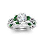 Load image into Gallery viewer, round-cut-twisted-vine-luxury-emerald-bridal-ring-set-in-white-gold-FDENR3211ROGEMGRANGLE3-NL-WG
