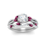 Load image into Gallery viewer, round-cut-twisted-vine-luxury-pink-sapphire-bridal-ring-set-in-white-gold-FDENR3211ROGSADRPIANGLE3-NL-WG
