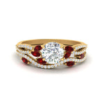 Load image into Gallery viewer, round-cut-twisted-vine-luxury-ruby-bridal-ring-set-in-yellow-gold-FDENR3211ROGRUDRANGLE3-NL-YG