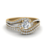 Load image into Gallery viewer, round-cut-two-tone-3-stone-diamond-swirl-bridal-set-in-FDO50895RO-NL-YG
