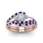 Load image into Gallery viewer, round-cut-two-tone-3-stone-diamond-swirl-bridal-set-with-blue-sapphire-in-FDO50895ROGSABL-NL-RG
