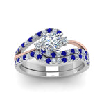 Load image into Gallery viewer, round-cut-two-tone-3-stone-diamond-swirl-bridal-set-with-blue-sapphire-in-FDO50895ROGSABL-NL-WG
