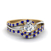 Load image into Gallery viewer, round-cut-two-tone-3-stone-diamond-swirl-bridal-set-with-blue-sapphire-in-FDO50895ROGSABL-NL-YG
