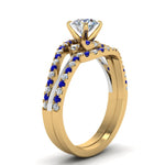 Load image into Gallery viewer, round-cut-two-tone-3-stone-diamond-swirl-bridal-set-with-blue-sapphire-in-FDO50895ROGSABL-NL-YG
