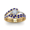 Load image into Gallery viewer, round-cut-two-tone-3-stone-diamond-swirl-bridal-set-with-blue-sapphire-in-FDO50895ROGSABL-NL-YG