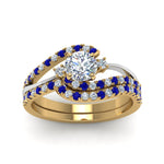 Load image into Gallery viewer, round-cut-two-tone-3-stone-diamond-swirl-bridal-set-with-blue-sapphire-in-FDO50895ROGSABL-NL-YG

