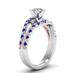 Load image into Gallery viewer, round-cut-two-tone-3-stone-diamond-swirl-bridal-set-with-blue-sapphire-in-FDO50895ROGSABL-NL-WG
