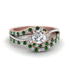 Load image into Gallery viewer, round-cut-two-tone-3-stone-diamond-swirl-bridal-set-with-emerald-in-FDO50895ROGEMGR-NL-RG
