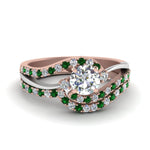 Load image into Gallery viewer, round-cut-two-tone-3-stone-diamond-swirl-bridal-set-with-emerald-in-FDO50895ROGEMGR-NL-RG
