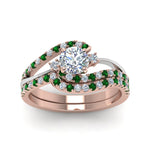 Load image into Gallery viewer, round-cut-two-tone-3-stone-diamond-swirl-bridal-set-with-emerald-in-FDO50895ROGEMGR-NL-RG
