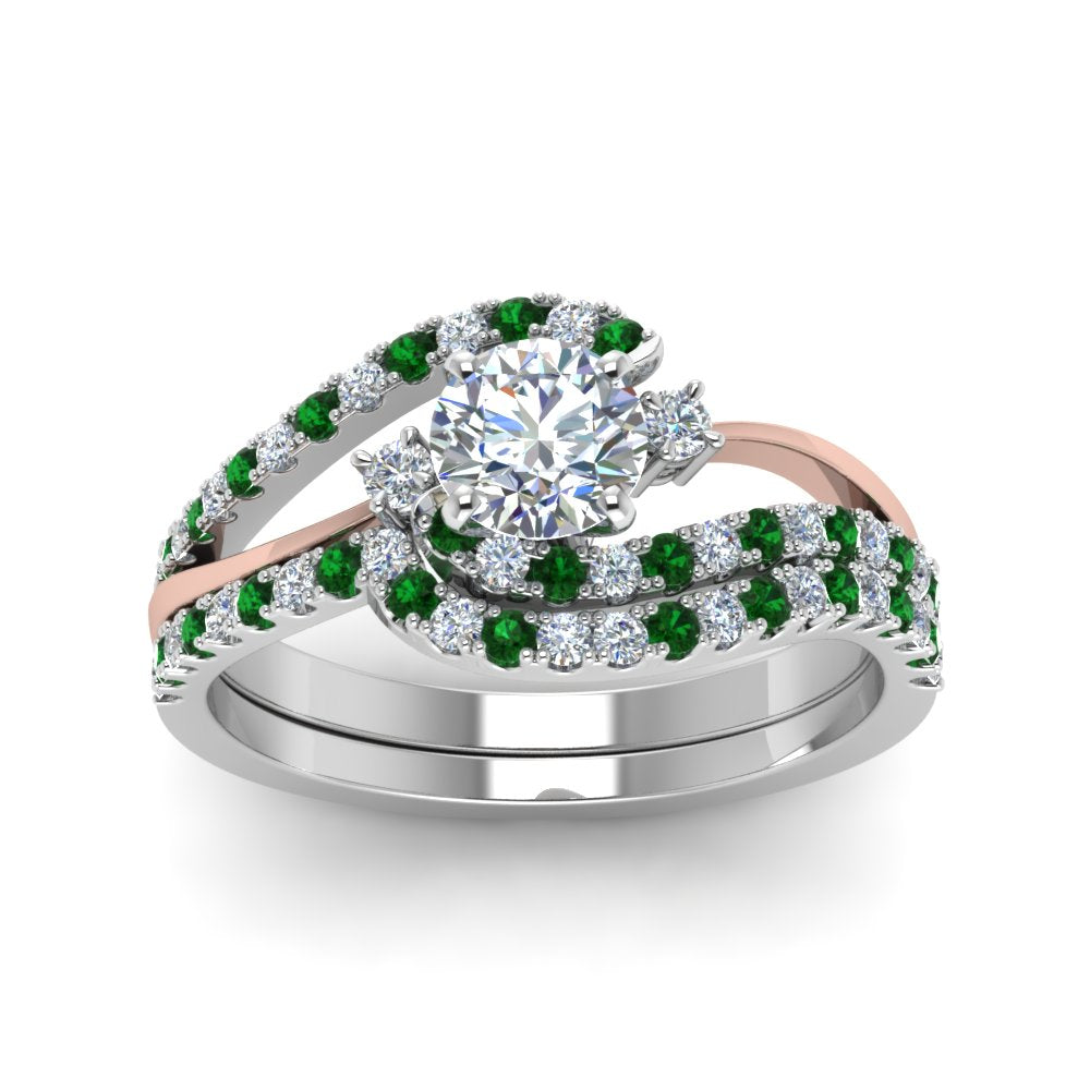 round-cut-two-tone-3-stone-diamond-swirl-bridal-set-with-emerald-in-FDO50895ROGEMGR-NL-WG