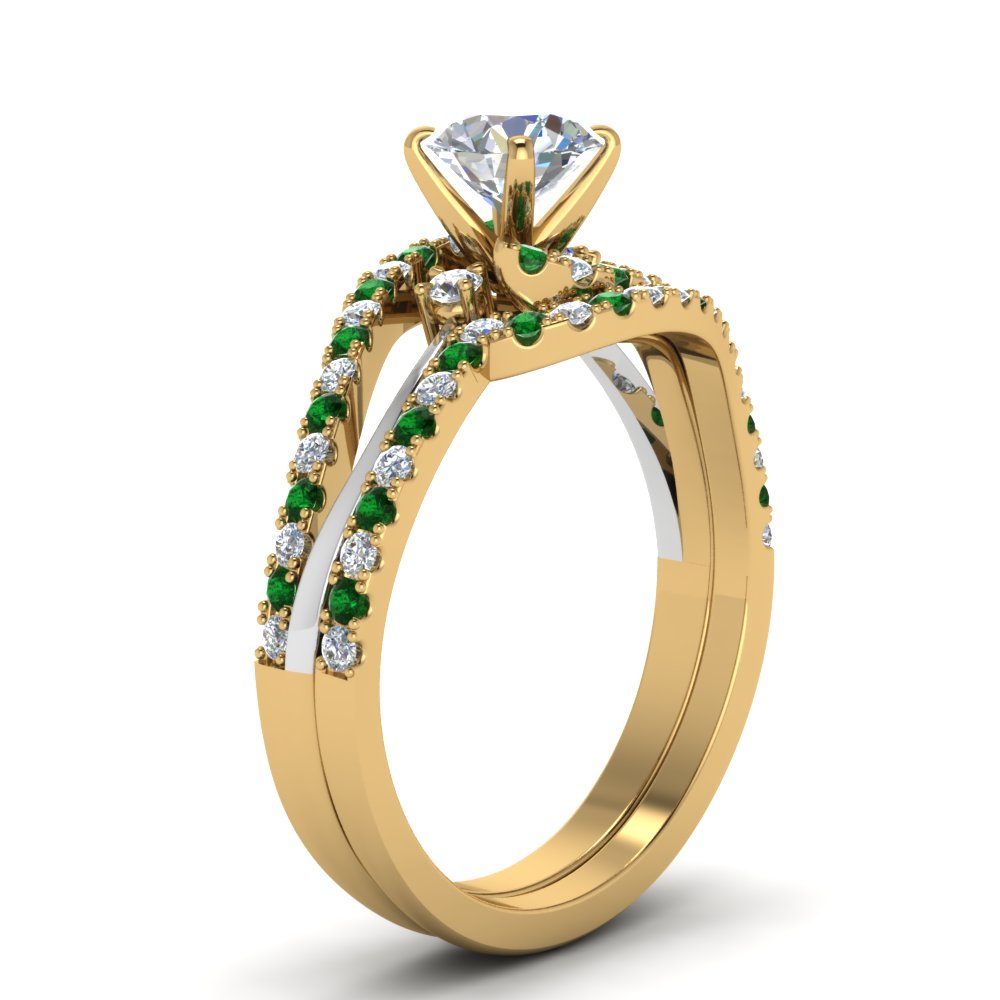 round-cut-two-tone-3-stone-diamond-swirl-bridal-set-with-emerald-in-FDO50895ROGEMGR-NL-YG