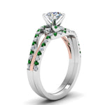 Load image into Gallery viewer, round-cut-two-tone-3-stone-diamond-swirl-bridal-set-with-emerald-in-FDO50895ROGEMGR-NL-WG
