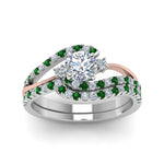 Load image into Gallery viewer, round-cut-two-tone-3-stone-diamond-swirl-bridal-set-with-emerald-in-FDO50895ROGEMGR-NL-WG
